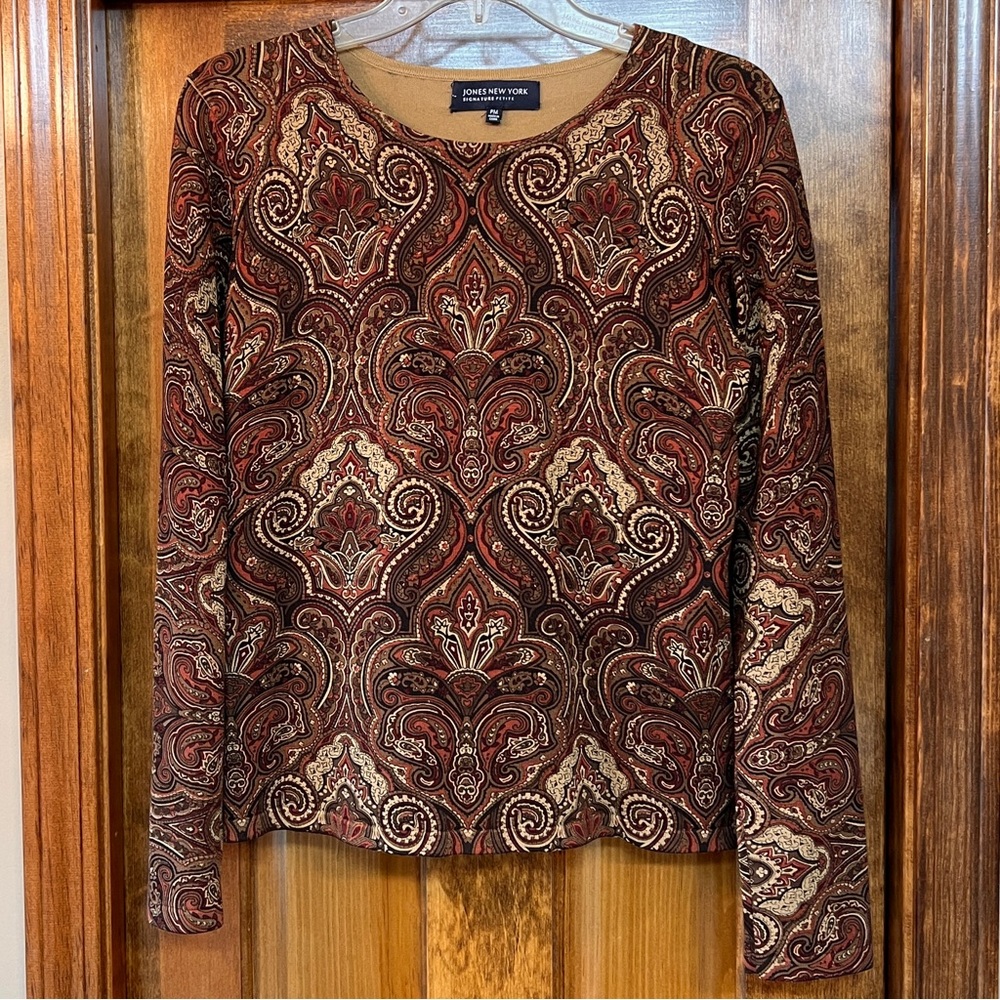 Jones New York‎ Signature Sweater Paisley Silk Blend Sz MP EUC